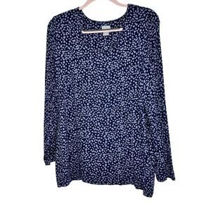 Chicos Women Blue Stretchy Tunic Top Size 3 XL Navy Scoop Neck Boho Peasant